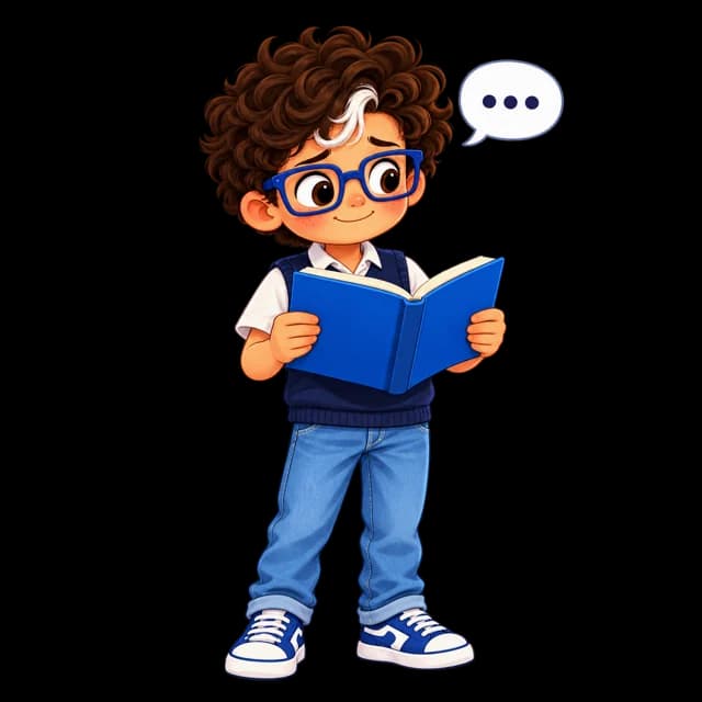 Le garçon tient un livre ouvert, hésitant à lire à voix haute